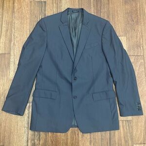 JOHN VARVATOS Blazer Mens 44L Gray with blue Striped 2 button Wool